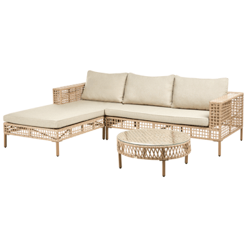 Soffgrupp utomhus med Bord 4-Sits Calasetta Högervänd Konstrotting - Beige - Utemöbler - Utegrupp - Loungegrupp