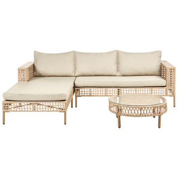 Soffgrupp utomhus med Bord 4-Sits Calasetta Högervänd Konstrotting - Beige - Utemöbler - Utegrupp - Loungegrupp