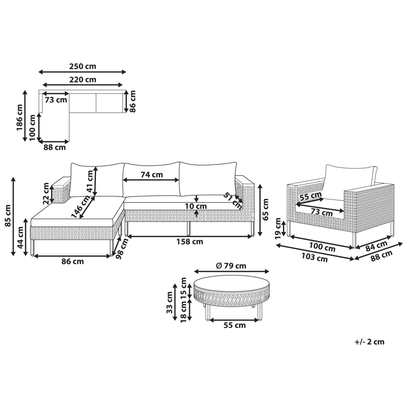 Soffgrupp utomhus med Bord 4-Sits Calasetta Högervänd Konstrotting - Beige - Utemöbler - Utegrupp - Loungegrupp