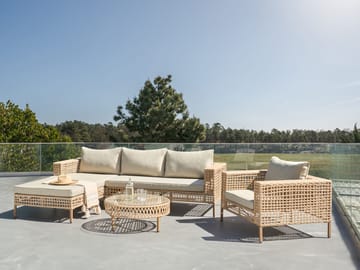 Soffgrupp utomhus med Bord 4-Sits Calasetta Högervänd Konstrotting - Beige - Utemöbler - Utegrupp - Loungegrupp