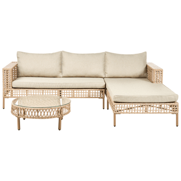 Soffgrupp utomhus med Bord 4-Sits Calasetta Vänstervänd Konstrotting - Beige - Utemöbler - Utegrupp - Loungegrupp