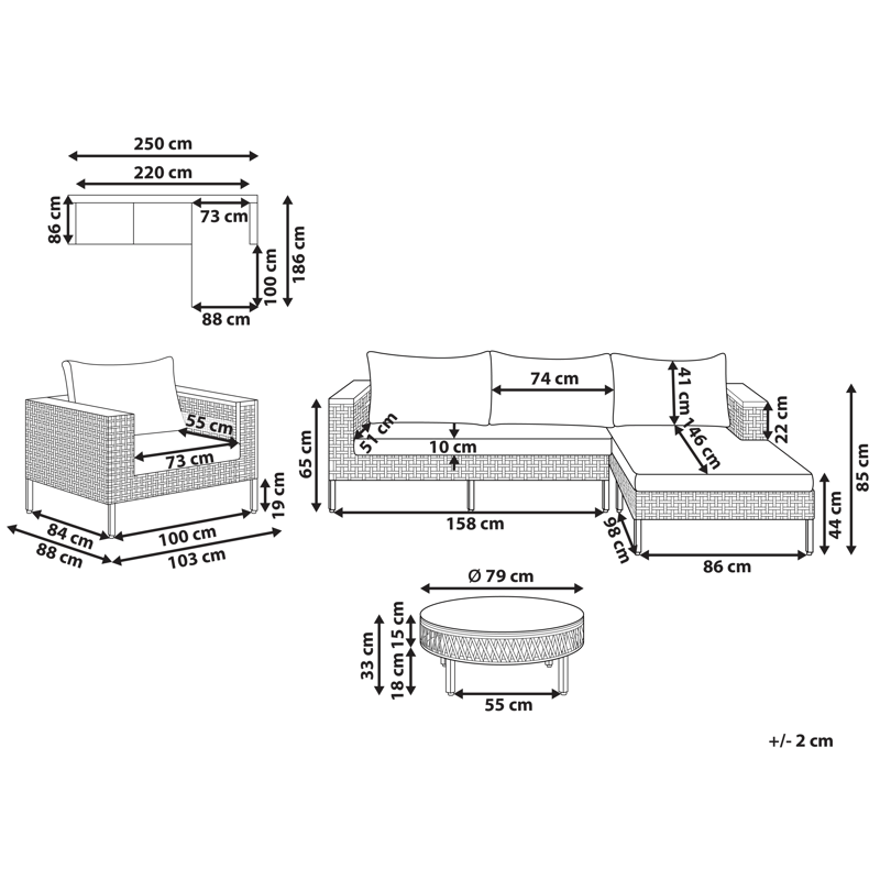 Soffgrupp utomhus med Bord 4-Sits Calasetta Vänstervänd Konstrotting - Beige - Utemöbler - Utegrupp - Loungegrupp