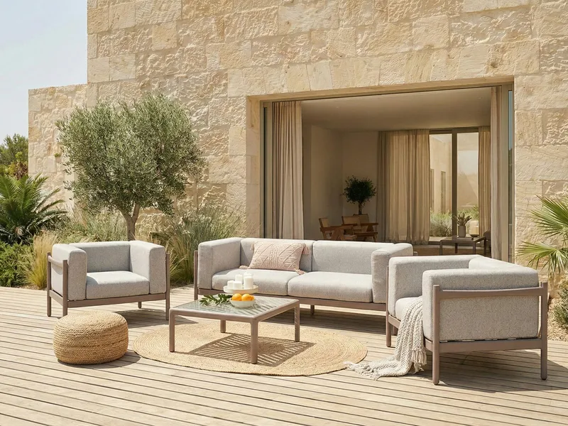 Soffgrupp utomhus med Bord 4-Sits Ferretti - Grå/Beige - Utemöbler - Utegrupp - Loungegrupp