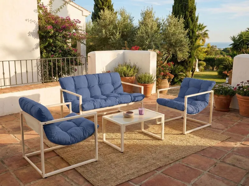 Soffgrupp utomhus med Bord 4-Sits Garda - Blå/Vit - Utemöbler - Utegrupp - Loungegrupp