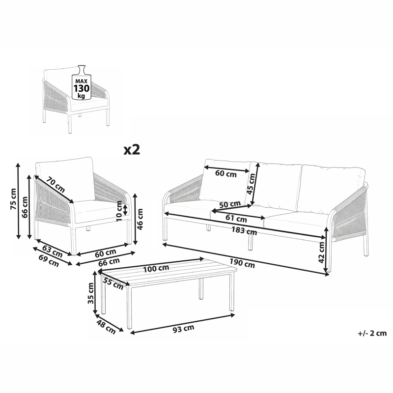 Soffgrupp utomhus med Bord 5-Sits Murato - Beige - Utemöbler - Utegrupp - Loungegrupp