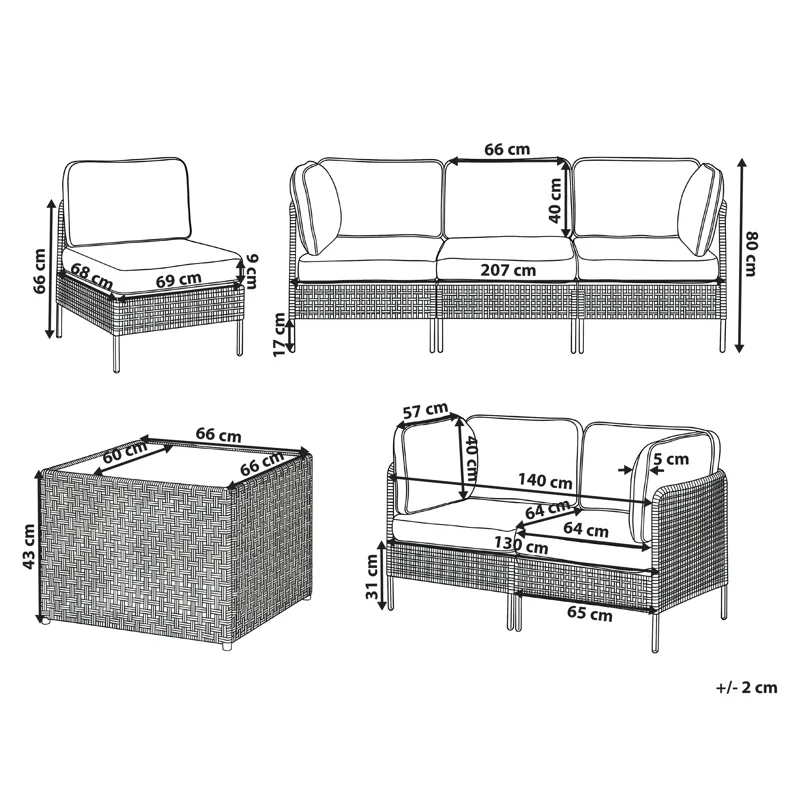 Soffgrupp utomhus med Bord 6-Sits Omegana Modulär Konstrotting - Beige/Svart - Utemöbler - Utegrupp - Loungegrupp