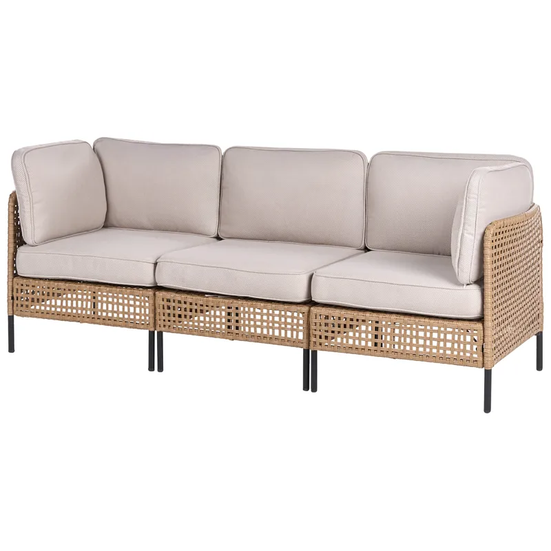 Soffgrupp utomhus med Bord 6-Sits Omegana Modulär Konstrotting - Beige/Svart - Utemöbler - Utegrupp - Loungegrupp