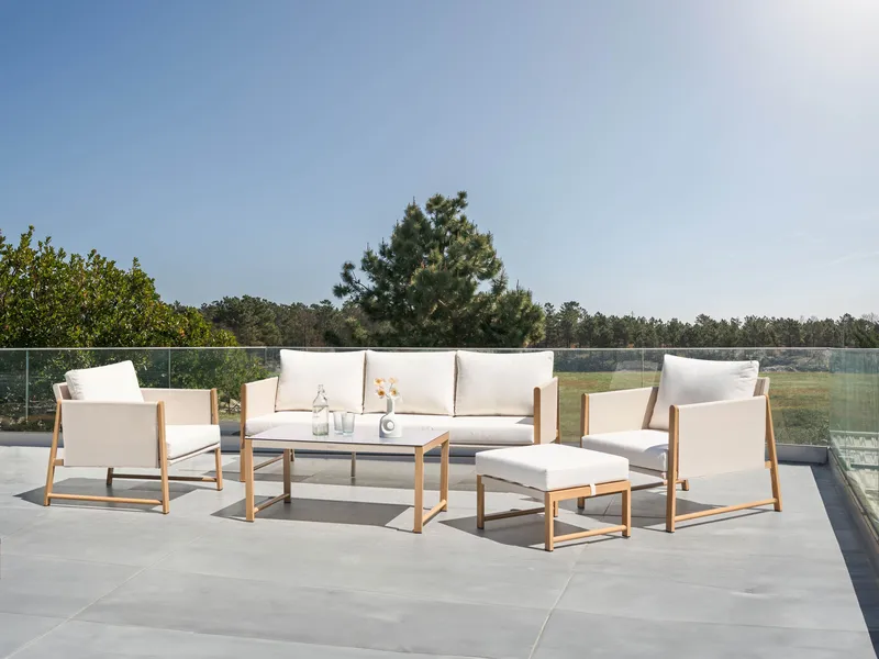 Soffgrupp utomhus med Bord och Fotpall 5-Sits Nola - Beige/Brun - Utemöbler - Utegrupp - Loungegrupp