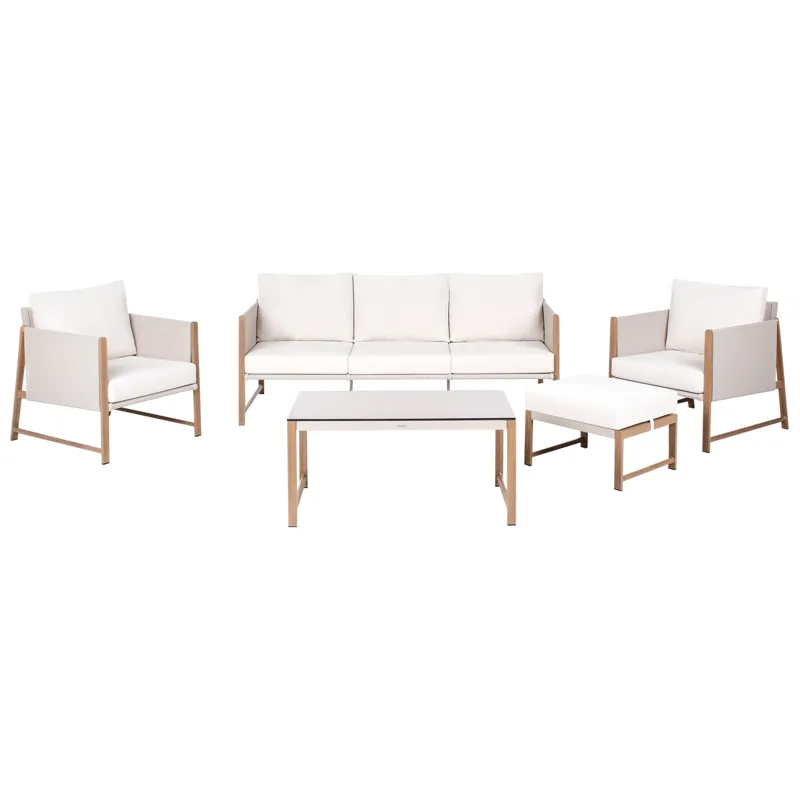Soffgrupp utomhus med Bord och Fotpall 5-Sits Nola, Beige/Brun
