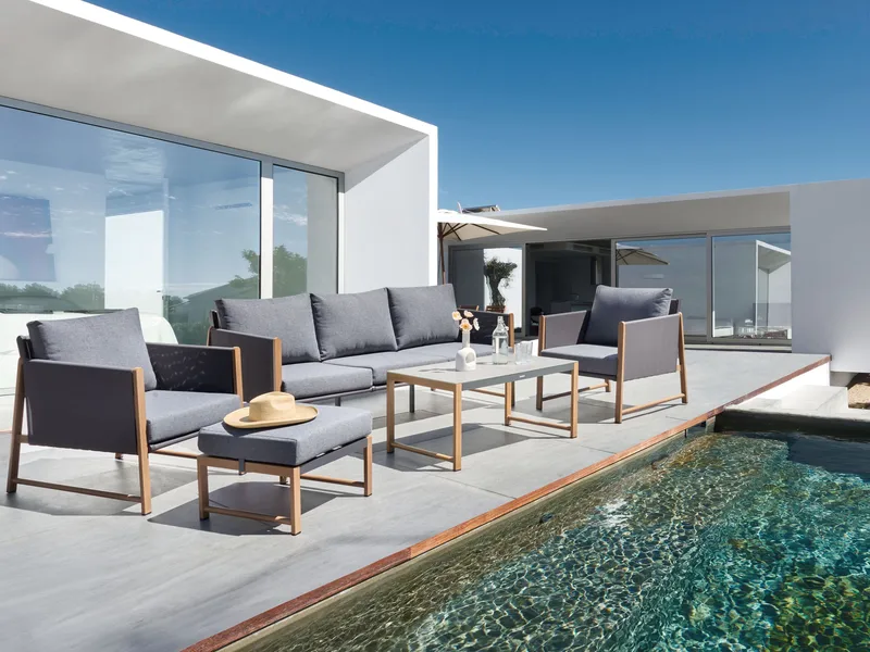 Soffgrupp utomhus med Bord och Fotpall 5-Sits Nola - Grå/Brun - Utemöbler - Utegrupp - Loungegrupp