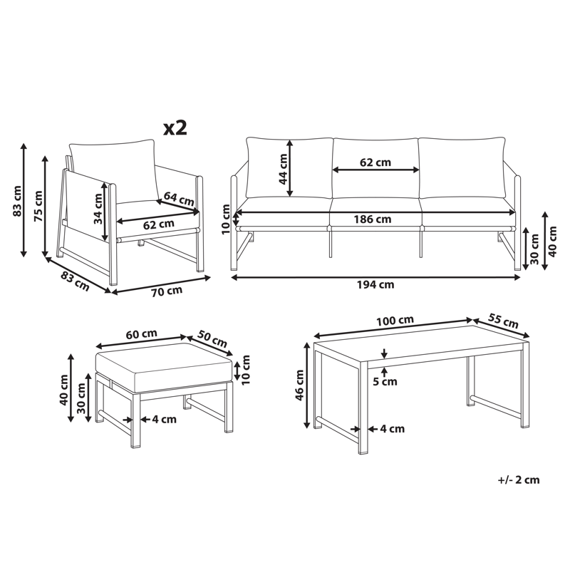 Soffgrupp utomhus med Bord och Fotpall 5-Sits Nola - Grå/Brun - Utemöbler - Utegrupp - Loungegrupp