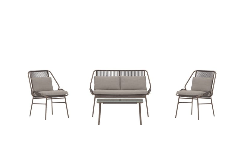 Soffgrupp Zakynthos 2-sits Soffa + 2 Fåtöljer med bord Utomhus - Brun - Utemöbler - Utegrupp - Loungegrupp