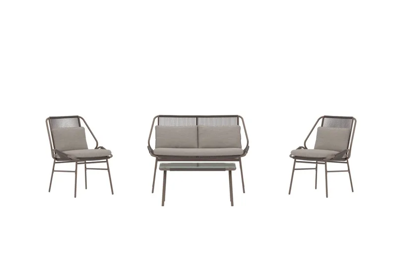 Soffgrupp Zakynthos 2-sits Soffa + 2 Fåtöljer med bord Utomhus - Brun - Utemöbler - Utegrupp - Loungegrupp