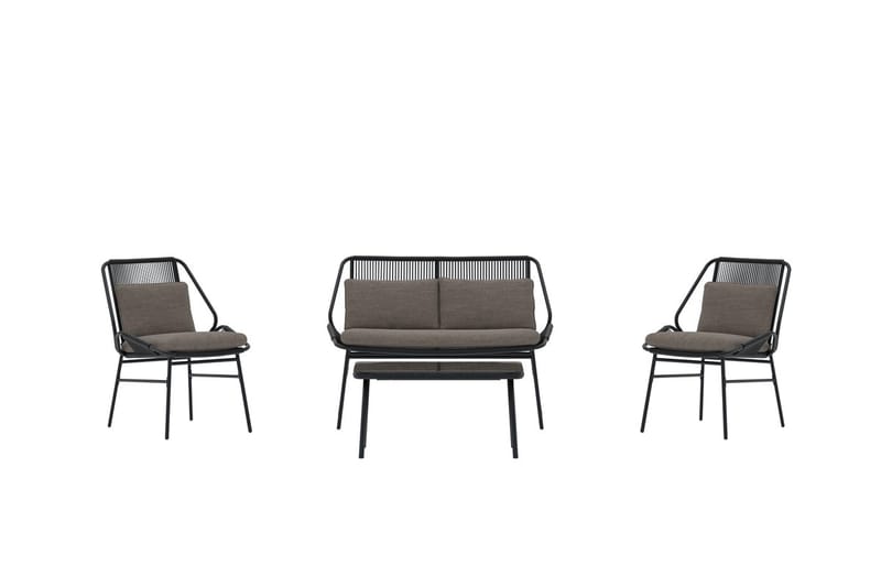 Soffgrupp Zakynthos 2-sits Soffa + 2 Fåtöljer med bord Utomhus - Svart - Utemöbler - Utegrupp - Loungegrupp