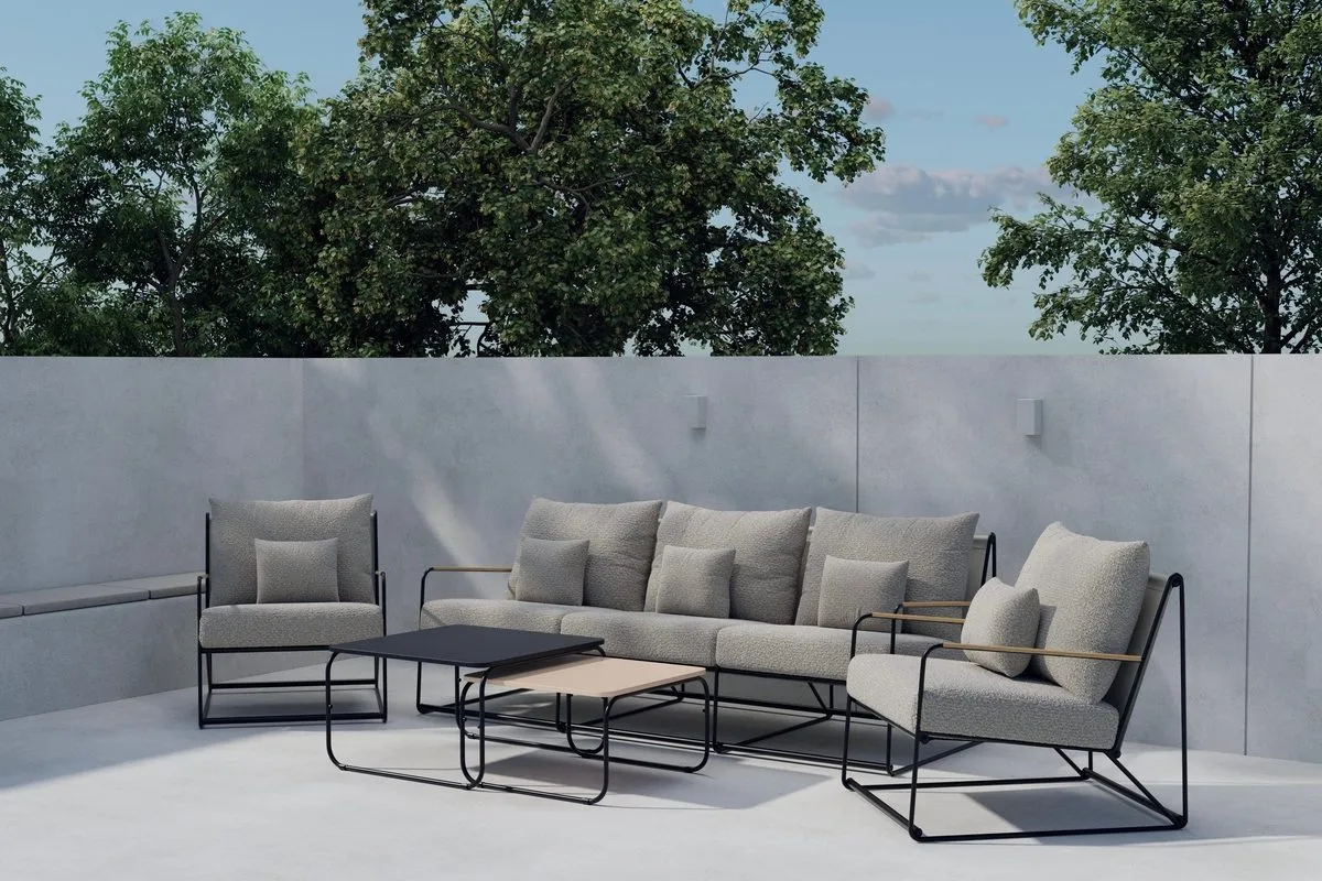 soffgrupp palazzo 3-sits soffa + 2 fåtöljer med bord utomhus - svart