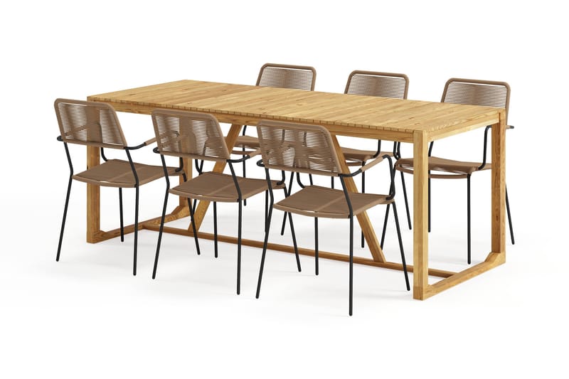 Sofie Matbord 180 cm med 6 Lindos Matstolar - Trä/natur - Utemöbler - Utegrupp - Matgrupper utomhus
