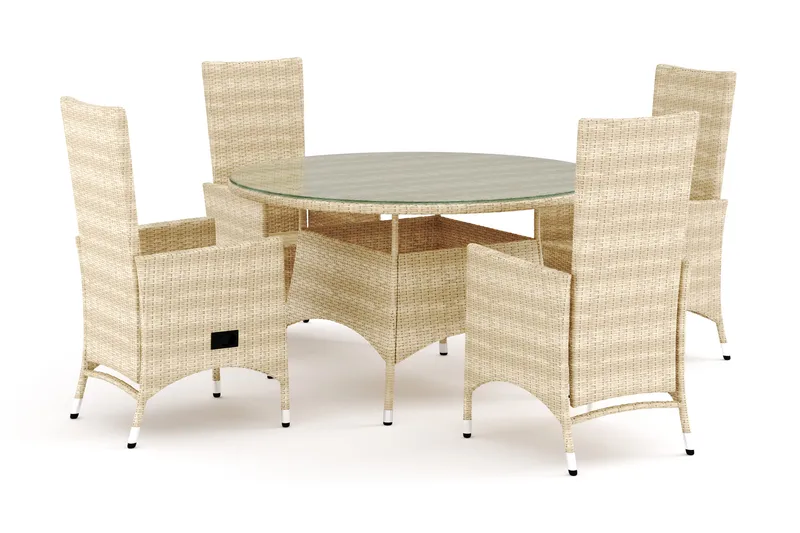 Thor utomhus rund matgrupp 140 cm med 4 Jenny matstolar, Beige