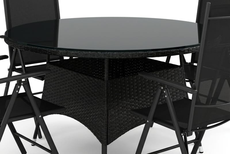 Thor utomhus rund matgrupp 140 cm med 4 Maggie positionsstolar - Svart - Utemöbler - Utegrupp - Matgrupper utomhus