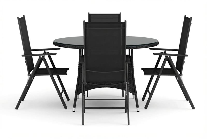 Thor utomhus rund matgrupp 140 cm med 4 Maggie positionsstolar - Svart - Utemöbler - Utegrupp - Matgrupper utomhus
