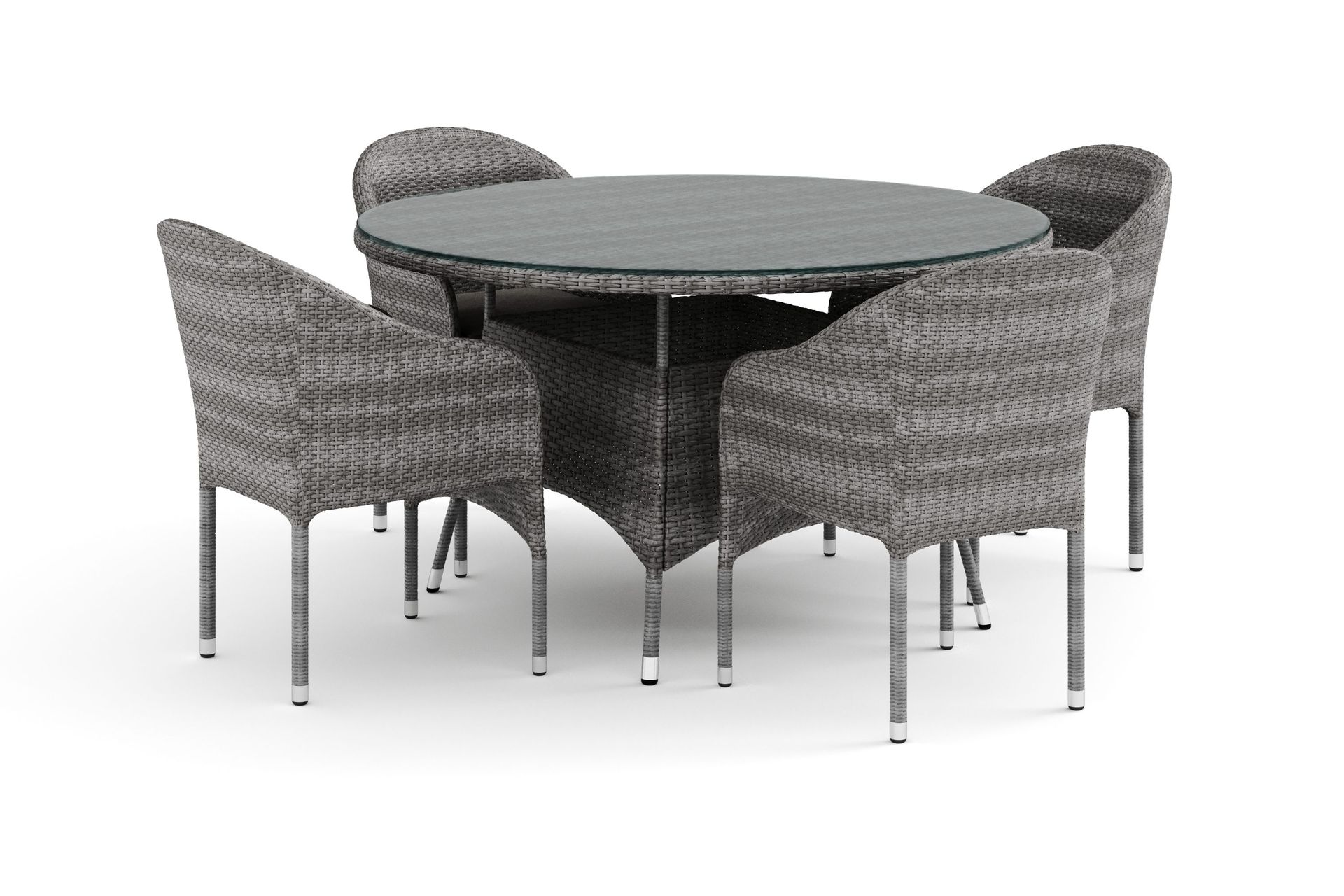 Thor utomhus rund matgrupp 140 cm med 4 Thor f&aring;t&ouml;ljer - Gr&aring;