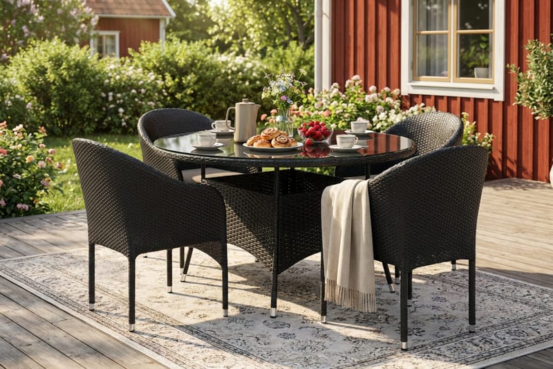 Thor utomhus rund matgrupp 140 cm med 4 Thor fåtöljer - Svart - Utemöbler - Utegrupp - Matgrupper utomhus