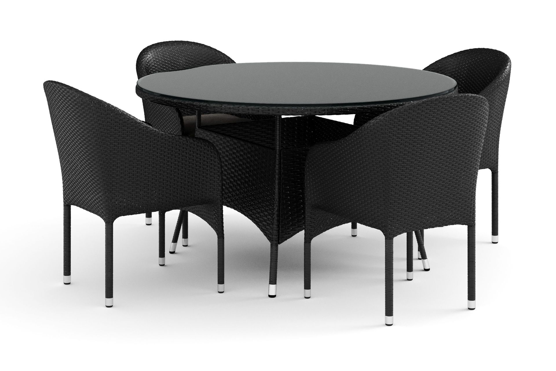 Thor utomhus rund matgrupp 140 cm med 4 Thor f&aring;t&ouml;ljer - Svart