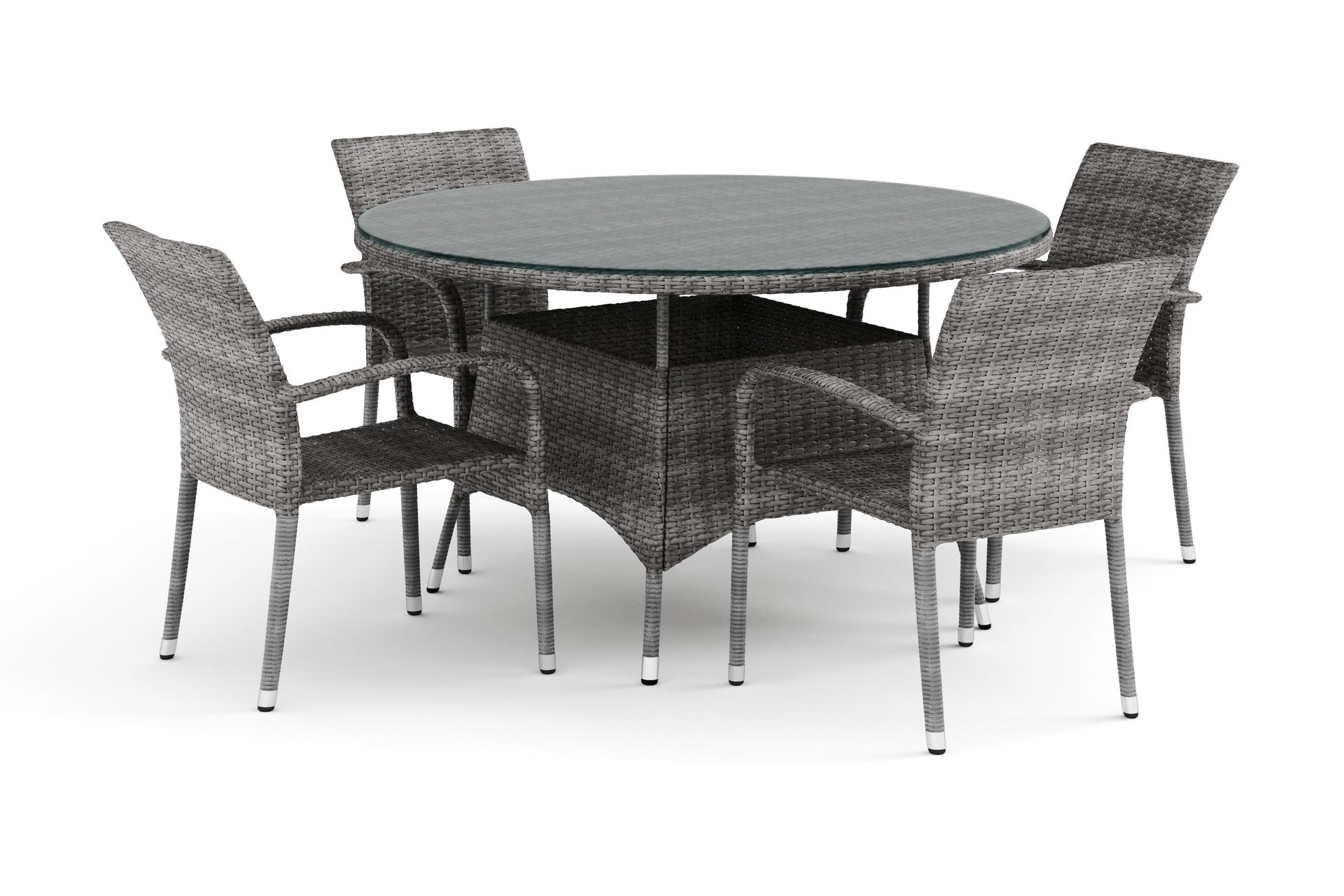 thor utomhus rund matgrupp 140 cm med 4 thor light utefåtöljer - grå