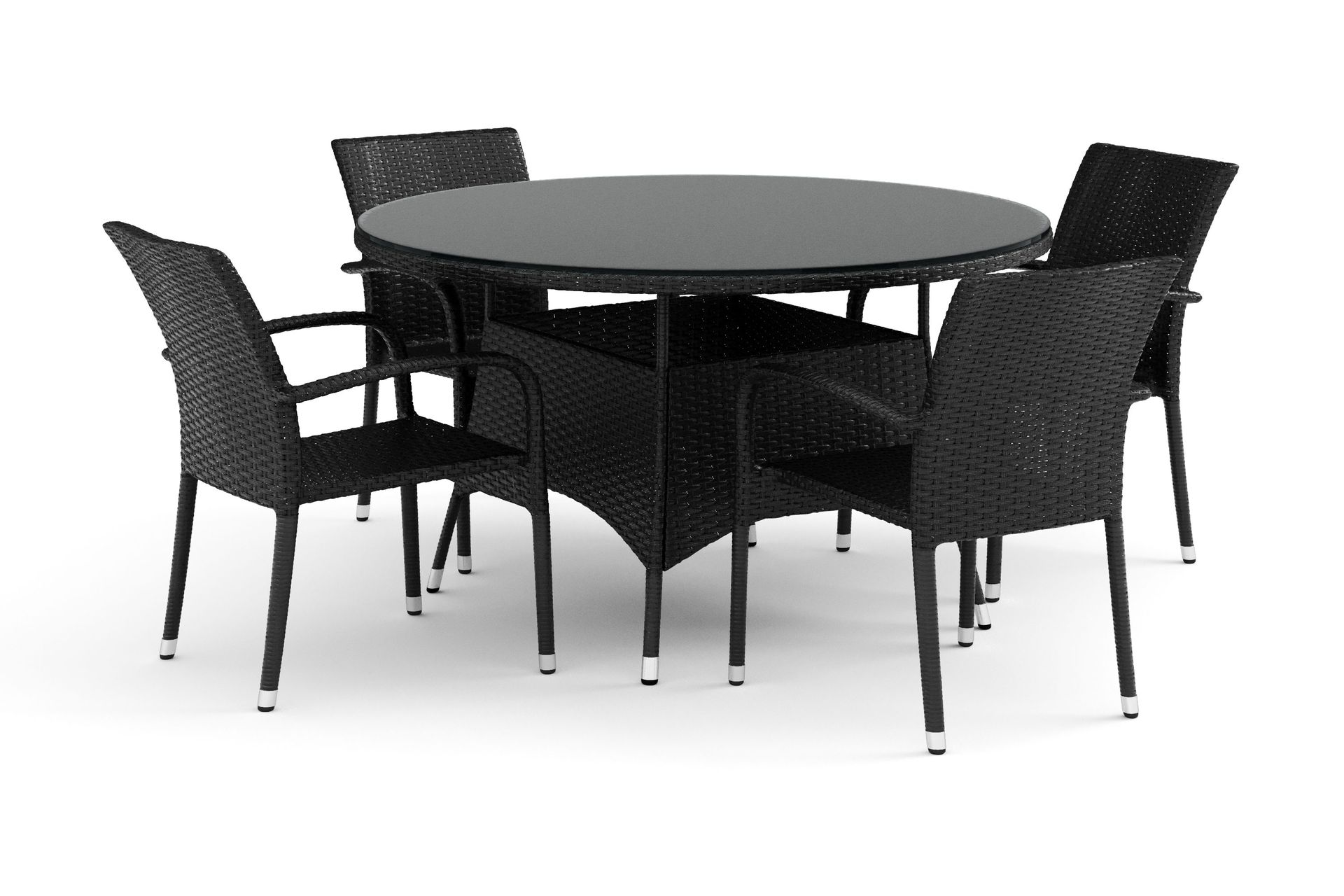 Thor utomhus rund matgrupp 140 cm med 4 Thor Light utef&aring;t&ouml;ljer - Svart