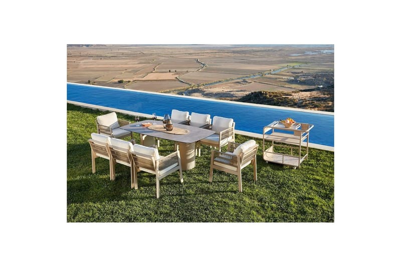 Trädgårdsbord & stolar (8 delar) Bonavista Keramik Beige - Ljusbrun - Utemöbler - Utegrupp - Matgrupper utomhus