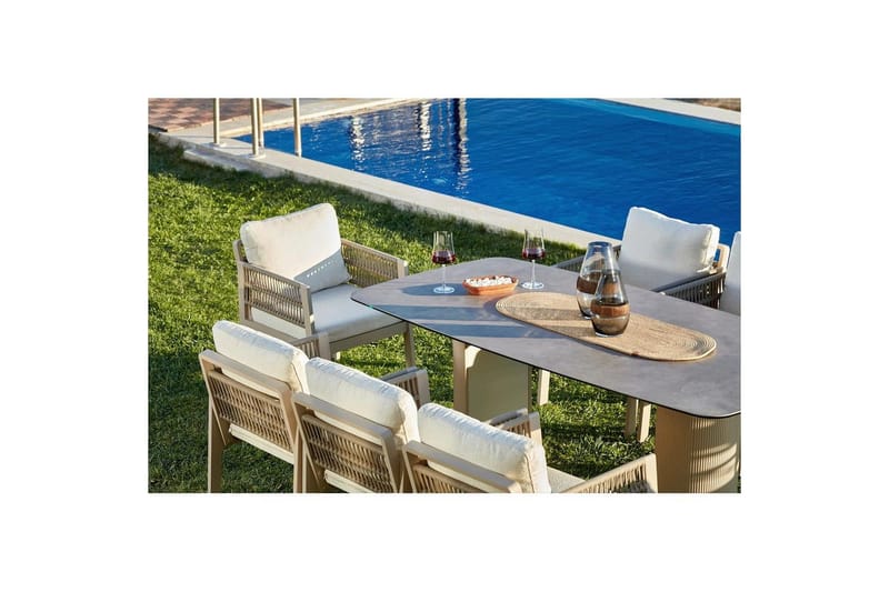 Trädgårdsbord & stolar (8 delar) Bonavista Keramik Beige - Ljusbrun - Utemöbler - Utegrupp - Matgrupper utomhus
