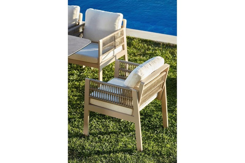 Trädgårdsbord & stolar (8 delar) Bonavista Keramik Beige - Ljusbrun - Utemöbler - Utegrupp - Matgrupper utomhus