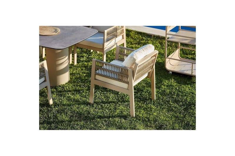 Trädgårdsbord & stolar (8 delar) Bonavista Keramik Beige - Ljusbrun - Utemöbler - Utegrupp - Matgrupper utomhus