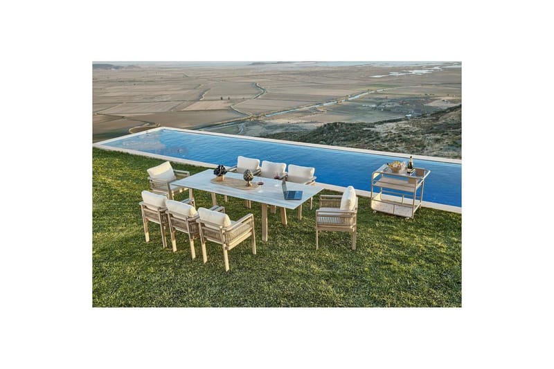 Trädgårdsbord & stolar (8 delar) Norieland Keramisk Beige - Beige - Utemöbler - Utegrupp - Matgrupper utomhus