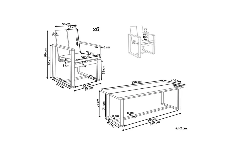 Trädgårdsgrupp Azzanello set om 6 - Utemöbler - Utegrupp - Matgrupper utomhus