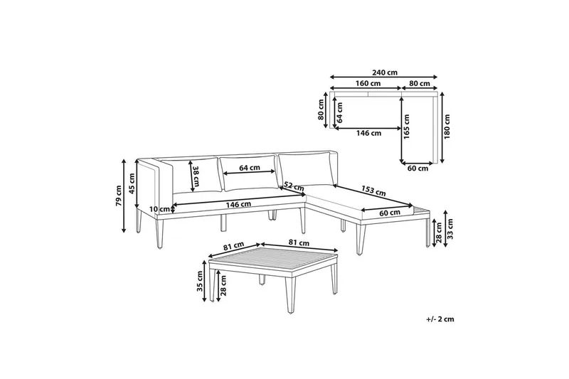 Trädgårdshörnsoffa med bord 3-sits Bracciano - Utemöbler - Utegrupp - Loungegrupp