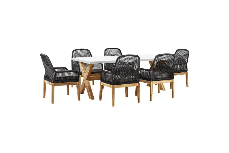 Trädgårdsmöbelset Olbia 6-sits Krämvit/svart/ljust trä, Krämvit/svart/ljust trä
