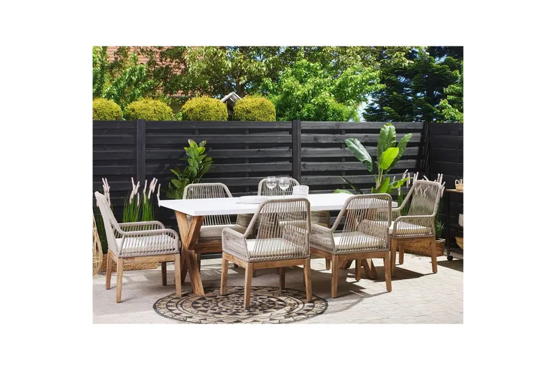 Trädgårdsmöbelset Olbia 6-sits Vit/beige/ljust trä - Vit/beige/ljust trä - Utemöbler - Utegrupp - Matgrupper utomhus