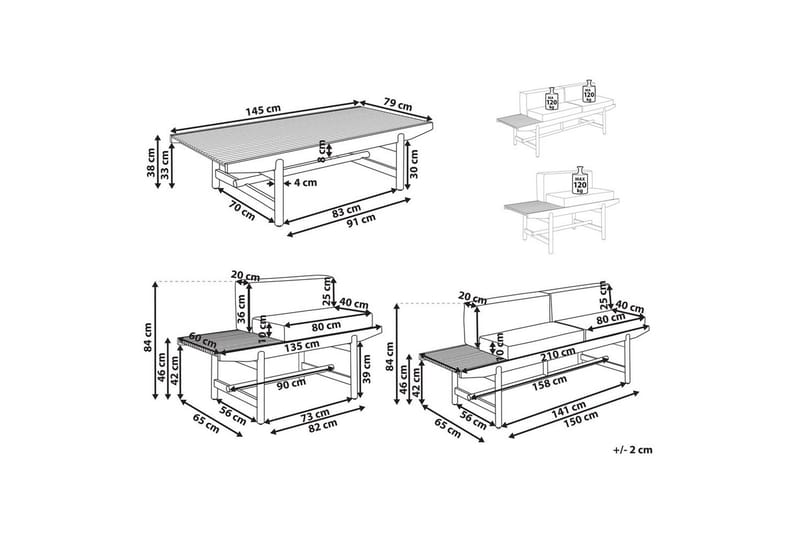 Trädgårdssoffgrupp 3-sits Giaveno - Utemöbler - Utegrupp - Loungegrupp