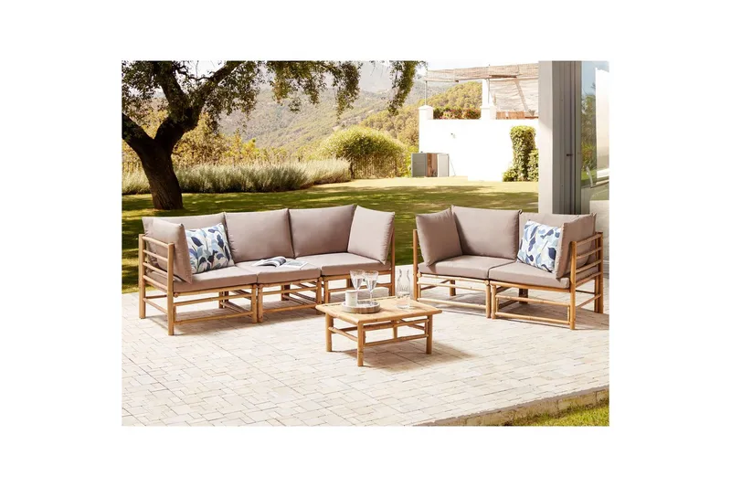 Trädgårdssoffgrupp Cerreto Beige/ljust trä - Beige/ljust trä - Utemöbler - Utegrupp - Loungegrupp