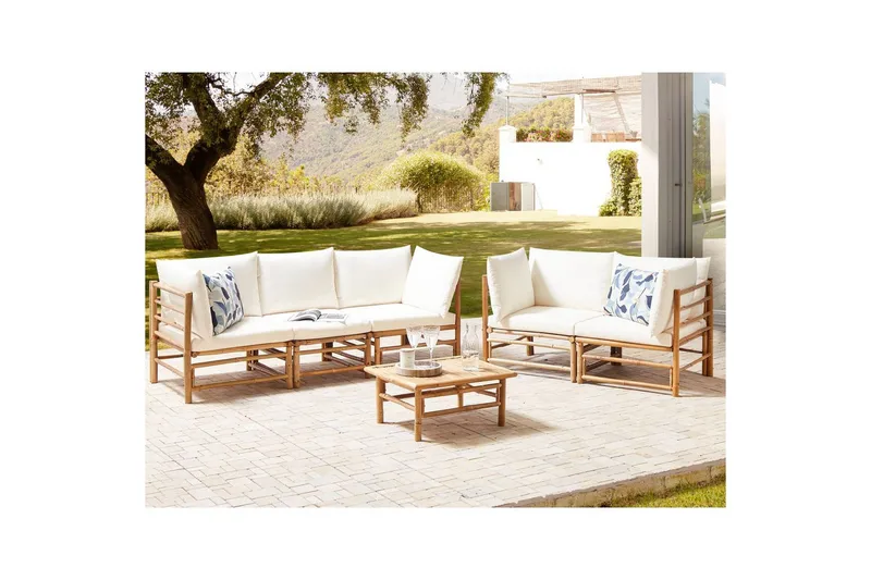 Trädgårdssoffgrupp Cerreto Vit/ljust trä - Vit/ljust trä - Utemöbler - Utegrupp - Loungegrupp
