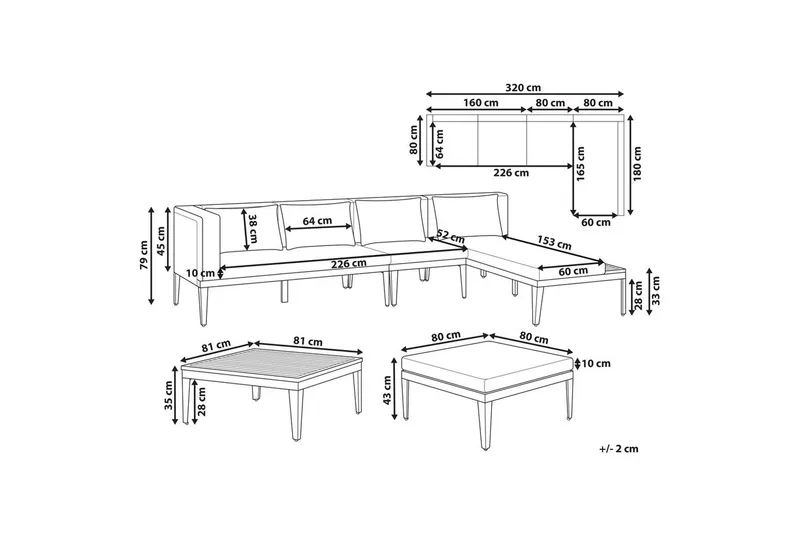 Trädgårdssoffgrupp med bord 4-sits Bracciano - Utemöbler - Utegrupp - Loungegrupp