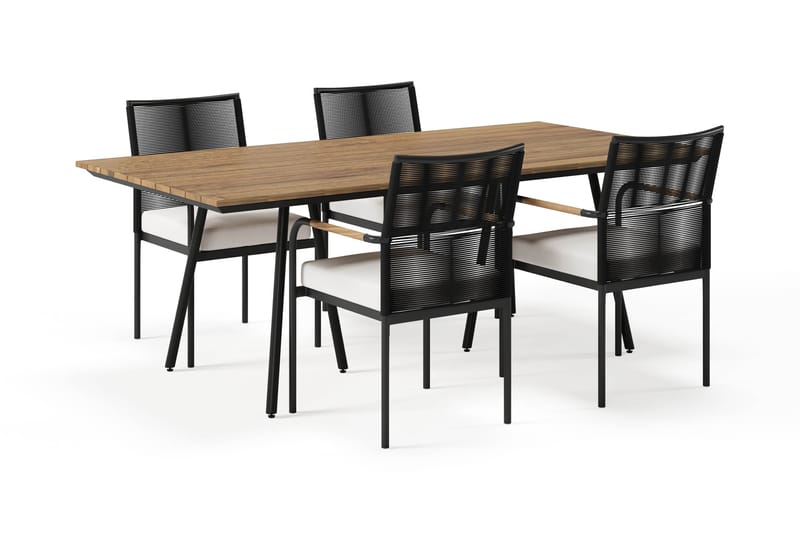 Trio Matbord 200 cm med 4 Sonia Matstolar - Svart/Natur - Utemöbler - Utegrupp - Matgrupper utomhus
