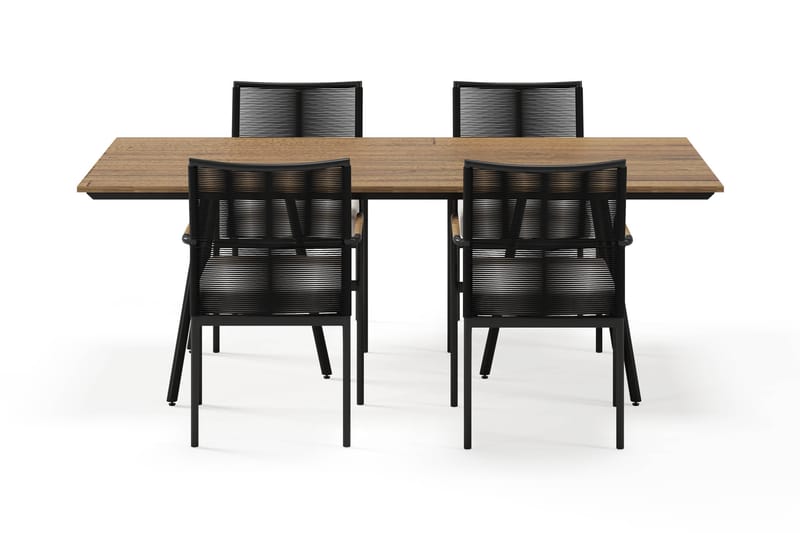Trio Matbord 200 cm med 4 Sonia Matstolar - Svart/Natur - Utemöbler - Utegrupp - Matgrupper utomhus