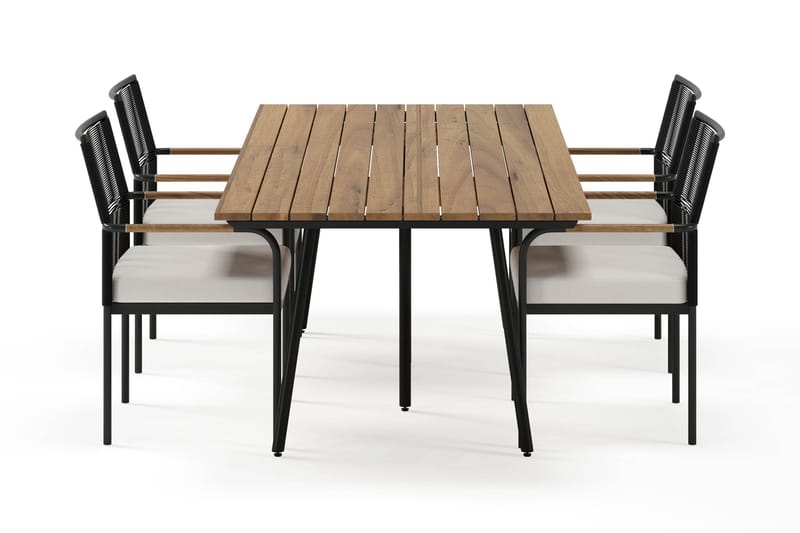 Trio Matbord 200 cm med 4 Sonia Matstolar - Svart/Natur - Utemöbler - Utegrupp - Matgrupper utomhus