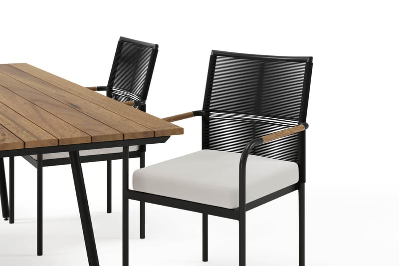 Trio Matbord 200 cm med 4 Sonia Matstolar - Svart/Natur - Utemöbler - Utegrupp - Matgrupper utomhus