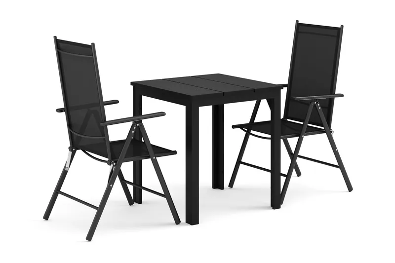Tunis utomhus caféset 70x70 cm med 2 Maggie positionsstolar - Svart/Svart - Utemöbler - Utegrupp - Matgrupper utomhus