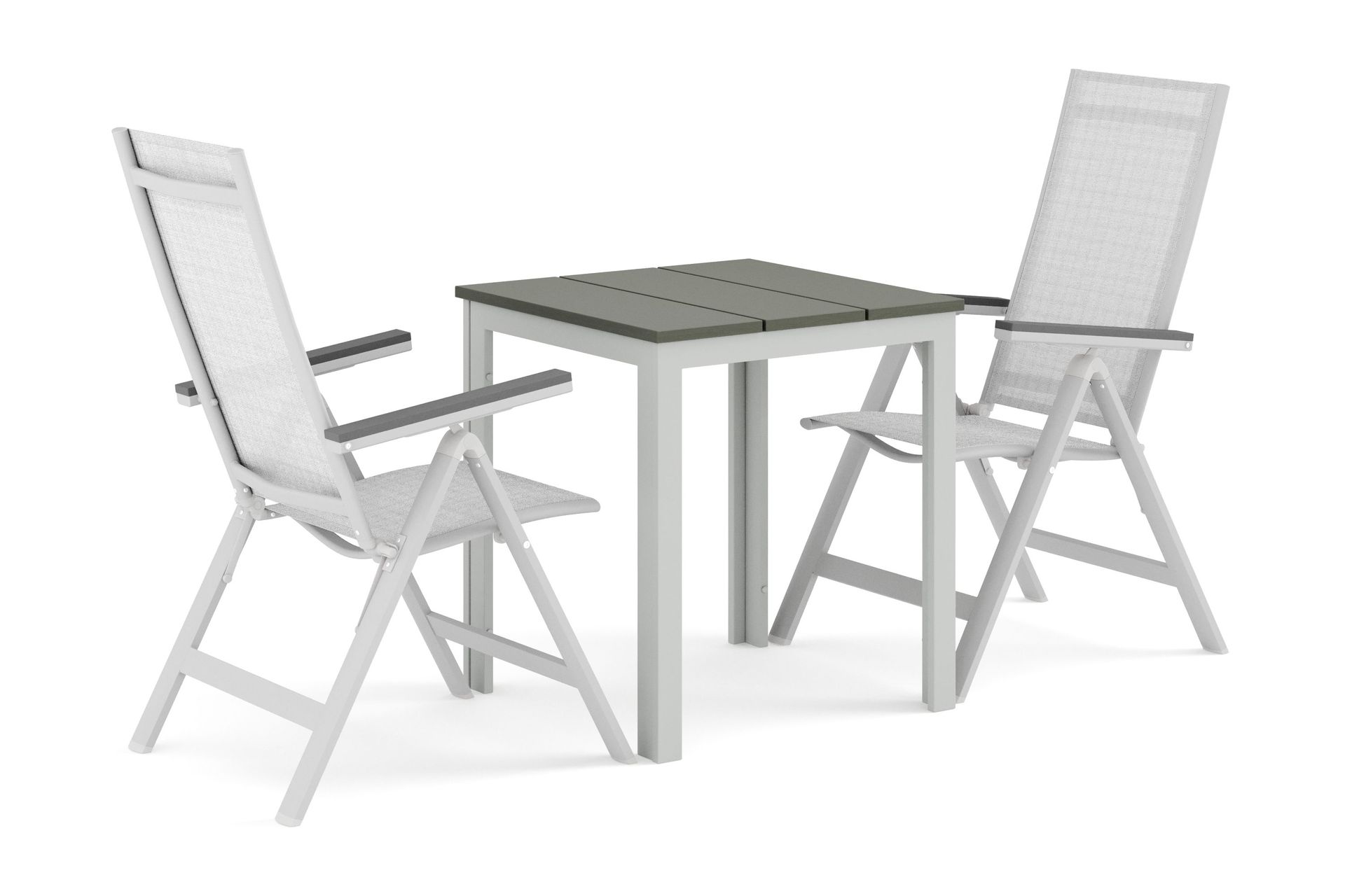 tunis utomhus caféset 70x70 cm med 2 monaco light positionsstolar - vit/grå