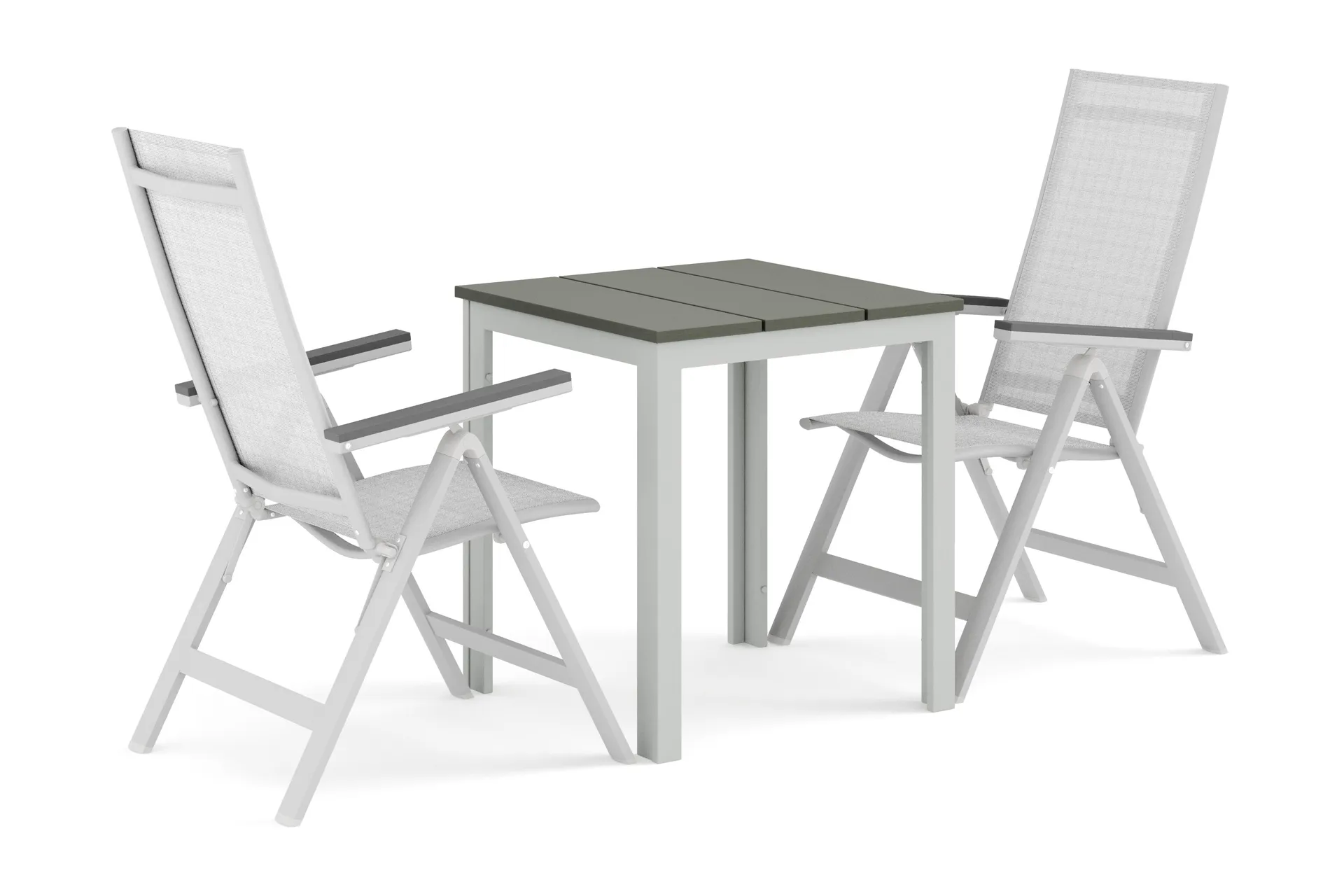 Tunis utomhus caf&eacute;set 70x70 cm med 2 Monaco Light positionsstolar - Vit/Gr&aring;