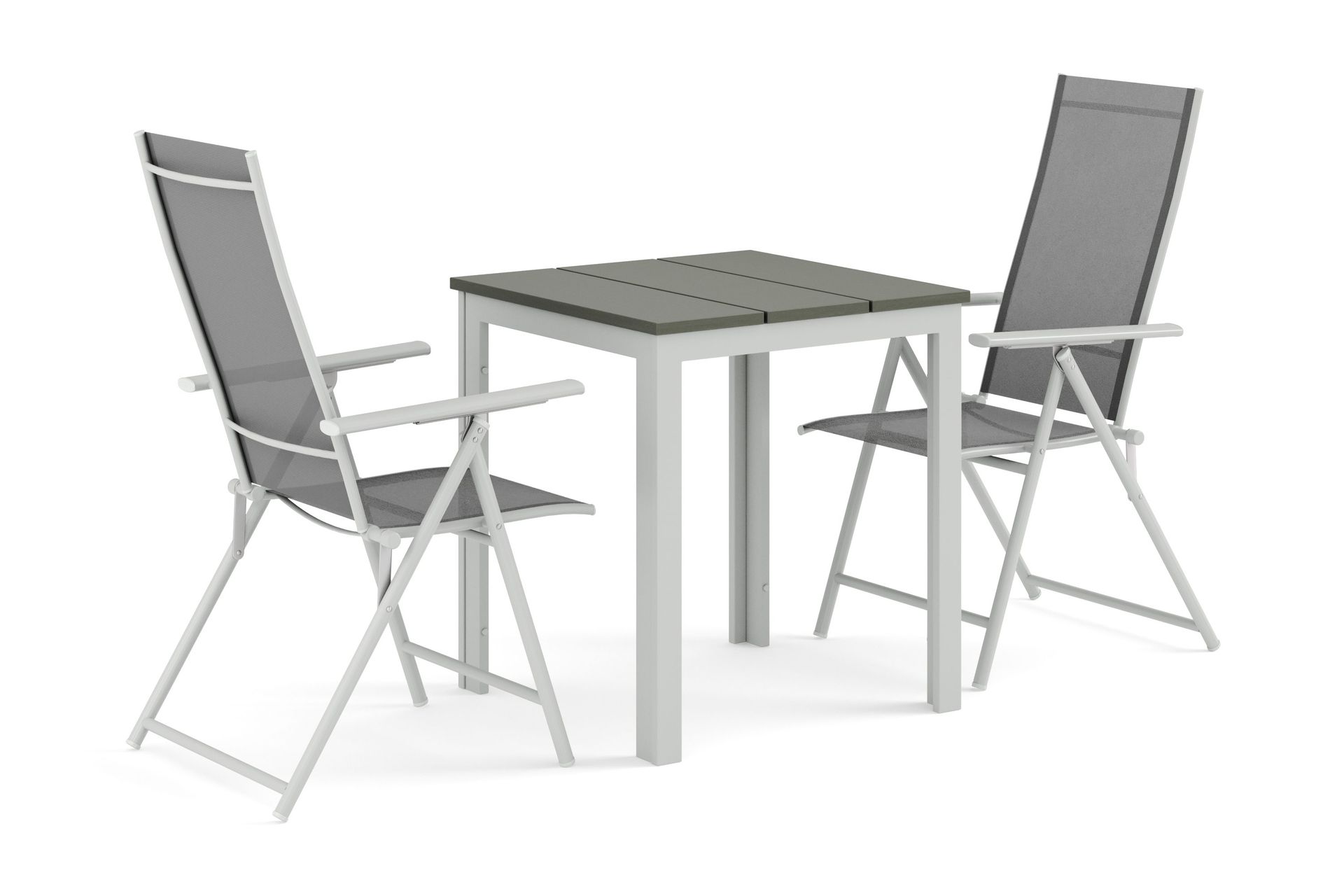 tunis utomhus caféset 70x70 cm med 2 sanna positionsstolar - vit/grå