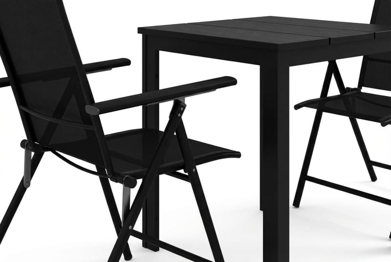 Tunis utomhus caféset 70x70 cm med 2 Sanna positionsstolar - Svart/Svart - Utemöbler - Balkong - Balkongmöbler - Balkonggrupper